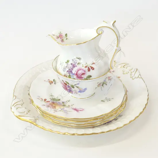 ROYAL CROWN DERBY, DERBY POSIES, CAKE PLATE, 4 SM PLATES, OPEN SUGAR BOWL & MILK JUG