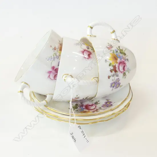 3 ROYAL CROWN DERBY, DERBY POSIES LG BREAKFAST C&S'S 