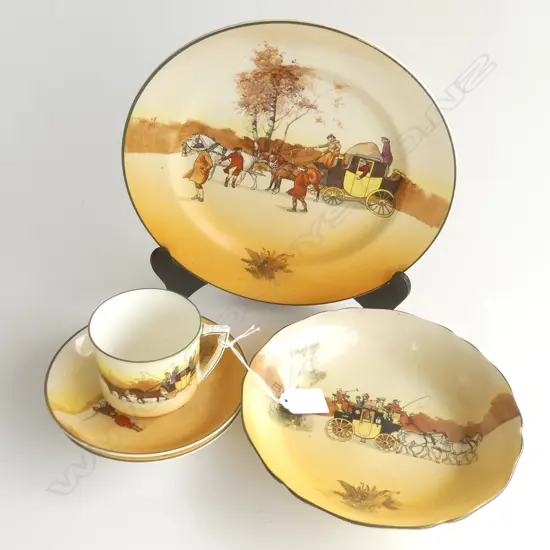 5 PCES ROYAL DOULTON 'COACHING DAYS'; PLATE 235mm dia, BOWL, 2 SAUCERS, CUP (AK21105)