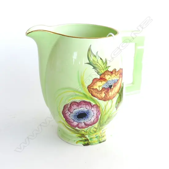CARLTON WARE POPPY & GREEN LUSTRE JUG W FIN HANDLE H.170mm