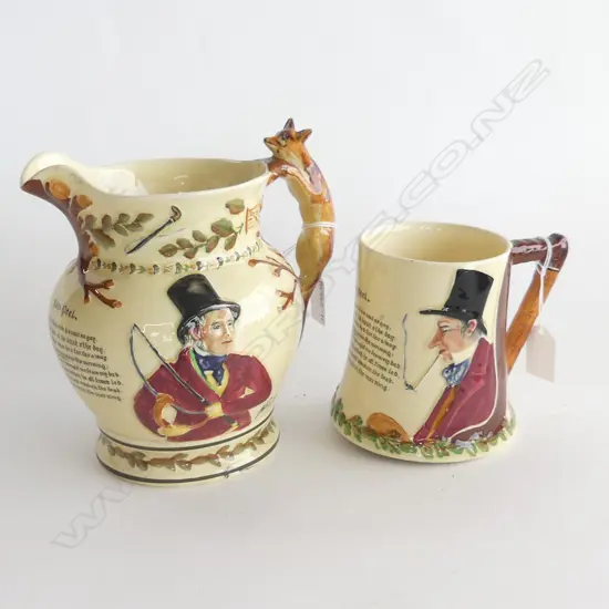 CROWN DEVON JOHN PEEL JUG WITH FOX HANDLE (H185MM) & MUSICAL TANKARD (H. 117MM)