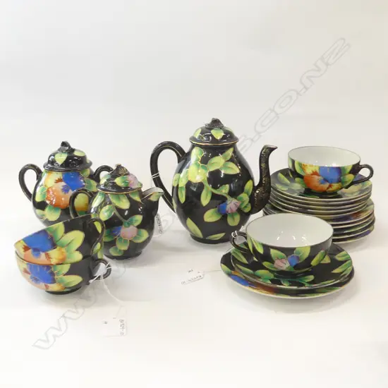 ASST COLOURFUL TEASET, INCL TEAPOT + 2 SPARE PLATES & SAUCERS