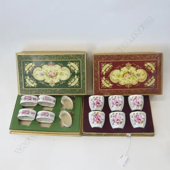 ROYAL CROWN DERBY, DERBY POSIES BOX SET 6 EGG CUPS + 6 NAPKIN RINGS (NOT IN ORIGINAL BOX) 