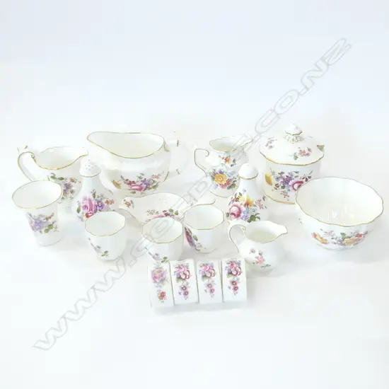 SM BOX ASST ROYAL CROWN DERBY, DERBY POSIES; SERVIETTE RINGS, JUGS, S&P, VASES, EGG CUPS ETC.. SOME RED STAMP