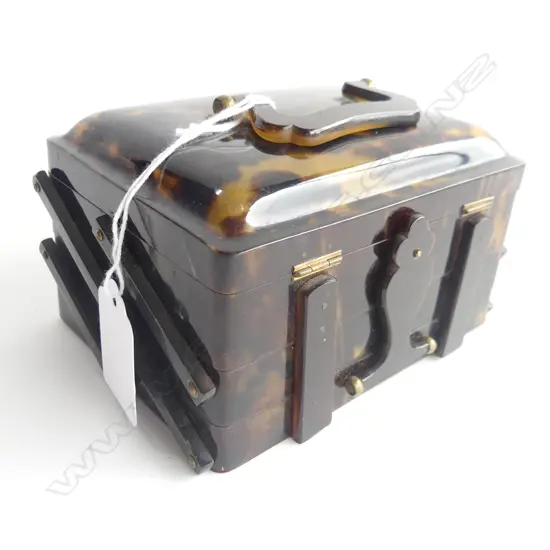 FAUX TORTOISHELL 3 TIER FOLDING JEWELLERY BOX W.130mm (AK20878)