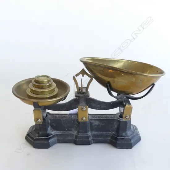 VINTAGE FAIRBANKS CAST IRON & BRASS SCALES & WEIGHTS  L. 300MM