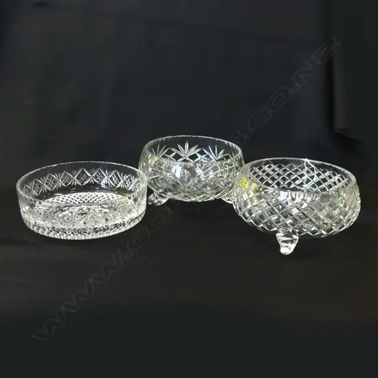 3 CUT CRYSTAL DESSERT BOWLS 