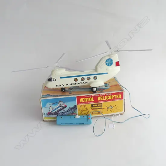 VINTAGE BATTERY OPERATED, REMOTE CONTROL VERTOL HELICOPTER, IN ORIGINAL BOX 