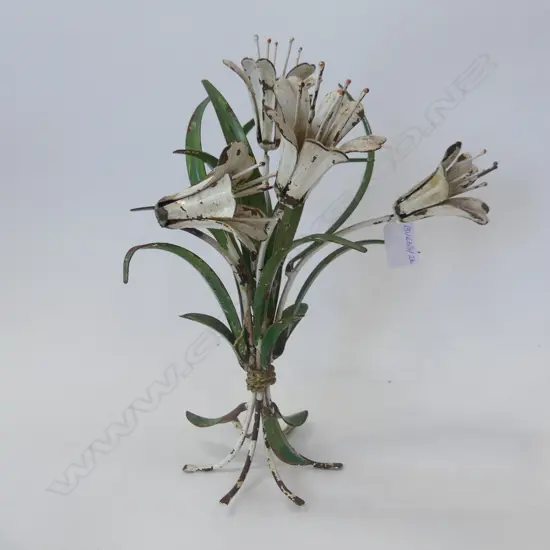 ANTIQUE PAINTED LEAD FLOWERS