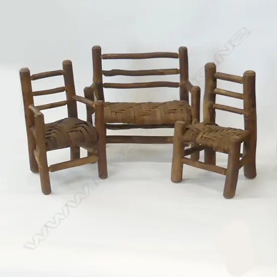 3 PC CANE WOVEN TOY COUCH & 2 CHAIRS 