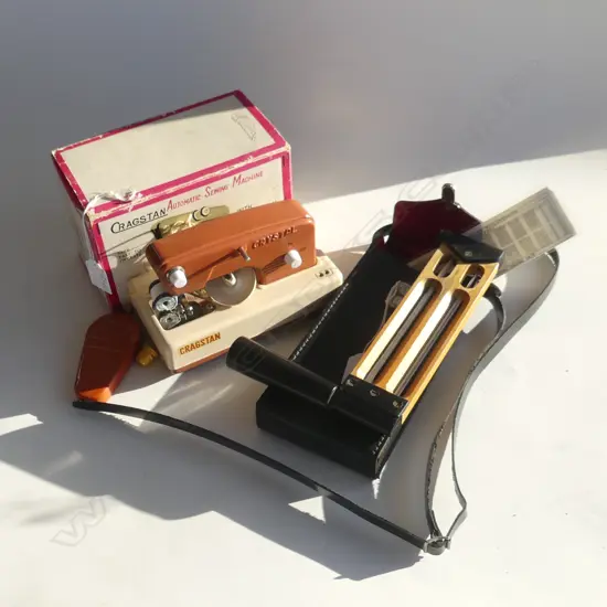 2 ITEMS. BOXED CRAGSTON CHILDS? SEWING MACHINE & A CASED  ' WHIRLING PSYCHROMETER' FOR DETERMINING RELATIVE HUMIDITY 