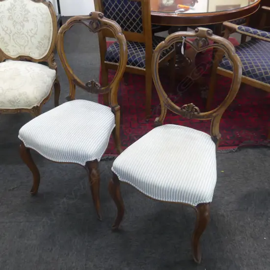 2 VICTORIAN BALLOON BACK CHAIRS BOTH WITH REPAIRS