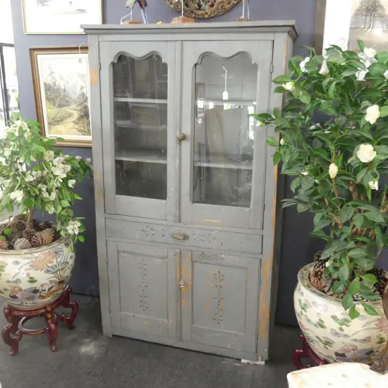 EARLY 20thC BLUE PAINTED KITCHEN CABINET 1000x395x1660mm AF...