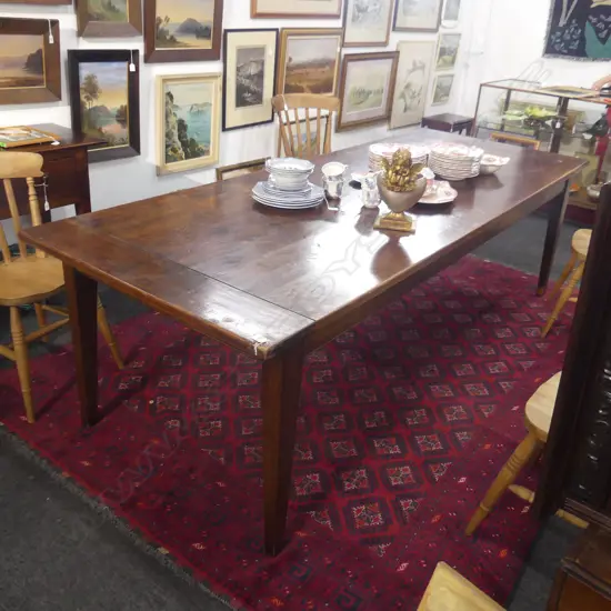 FRENCH PROVINCAL STYLE OAK DINING TABLE ON TAPERED SQUARE SECTION LEGS SOME MARKS TO TOP 2570 X 1000mm