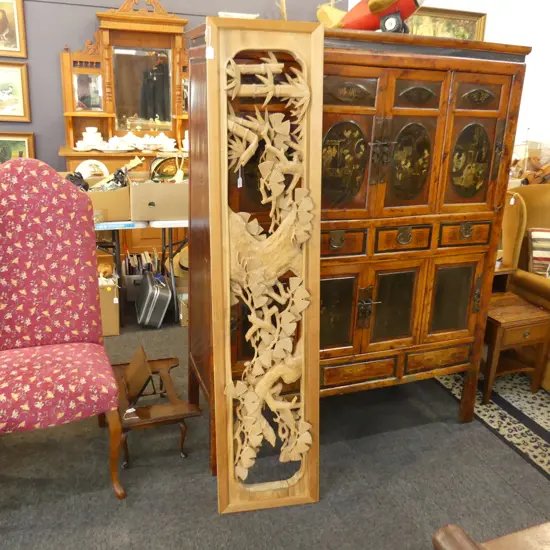 DEEP RELIEF CARVED CEDAR PANEL PINE & BAMBOO W176CM