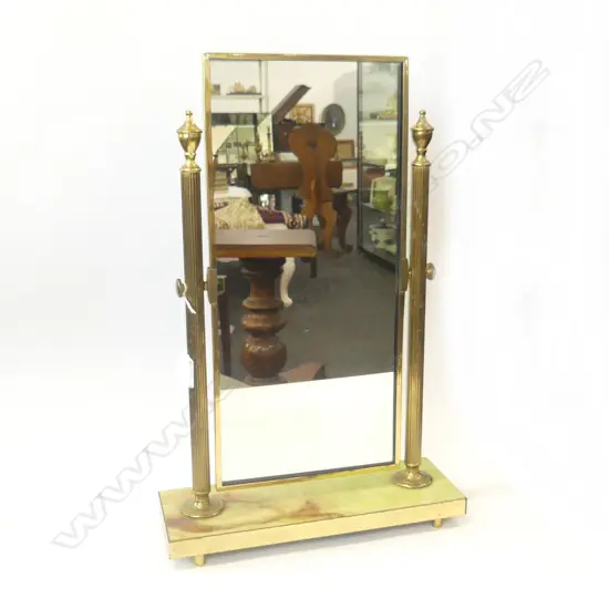 GILT FRAMED TABLE MIRROR ON MARBLE BASE H. 500MM W 320MM