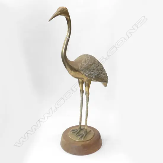 BRASS STORK ON WOODEN BASE H 600MM 