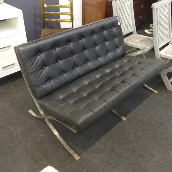 BARCELONA 2 SEATER SETTEE BLACK COVERED chrome X frame some rust to frame