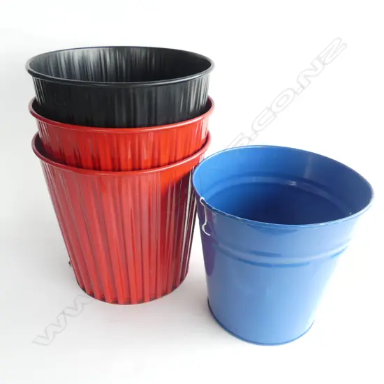 4 RETRO METAL PAPER BINS H.290mm; 2x RED, BLUE & BLACK