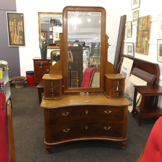 VINTAGE WOODEN MIRRORED DRESSING TABLE .  L1012 X H 1820MM