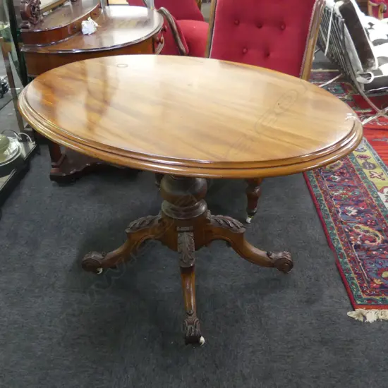 VICTORIAN MAHOGANY LOO TABLE ON PEDESTAL BASE 1200 x 900 x 750mm