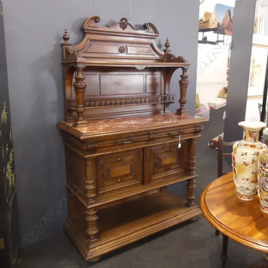 FRENCH STYLE CARVED WOODEN BUFFET WITH MARBLE TOP W. 1200 H. 1830MM