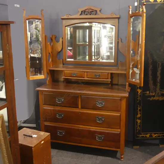 EDWARDIAN WOODEN MIRRORED DRESSING TABLE H. 1710MM L. 1070MM