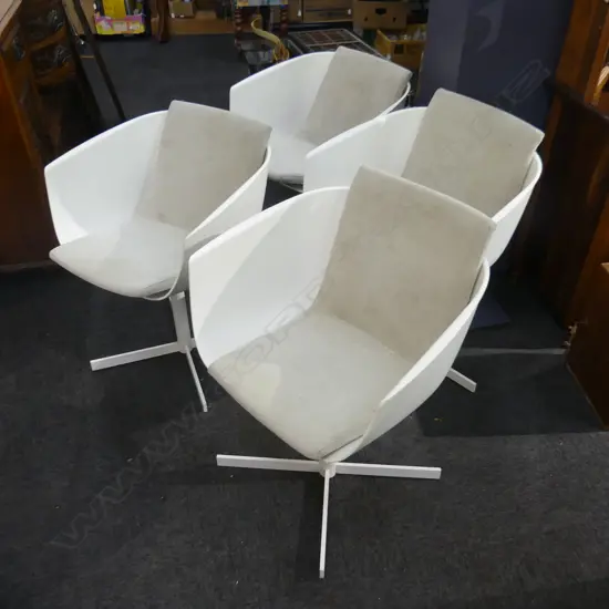 4  POLIFORM WHITE MOULDED SWIVEL CHAIRS WITH CHAIR PADS