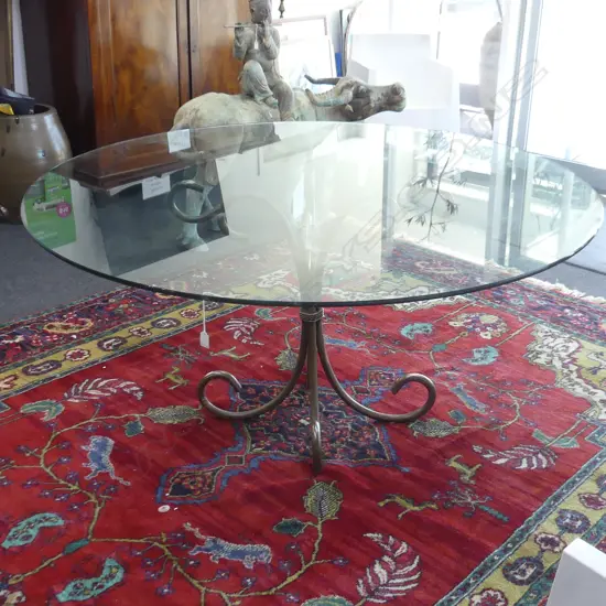 ROUND GLASS TABLE ON IRON BASE 1500 x 760mm