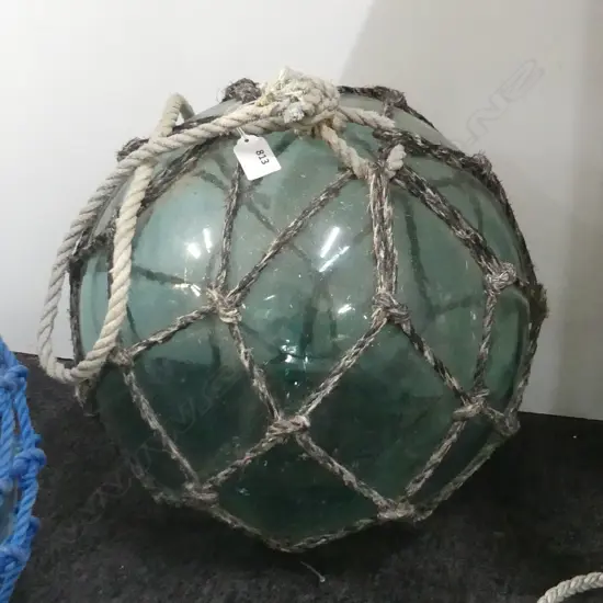 OLD GLASS FISHING FLOAT WITH NETTING DIA 400MM