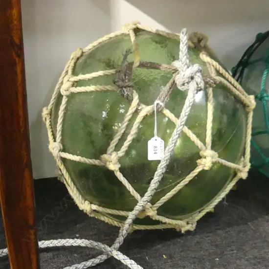 OLD GLASS FISHING FLOAT WITH NETTING DIA 400MM