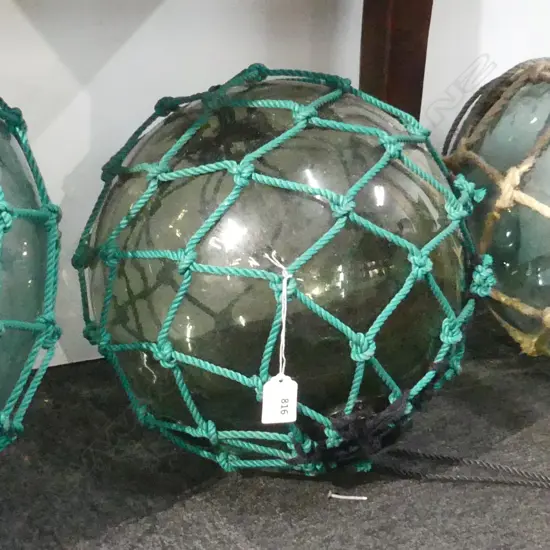 OLD GLASS FISHING FLOAT WITH NETTING Dia.340mm