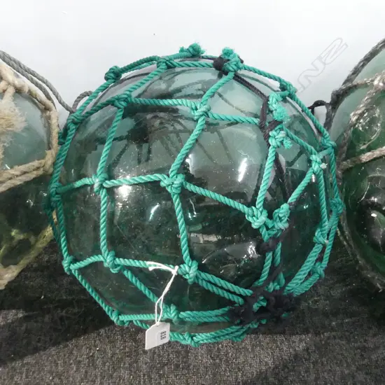 OLD GLASS FISHING FLOAT WITH NETTING DIA 340MM