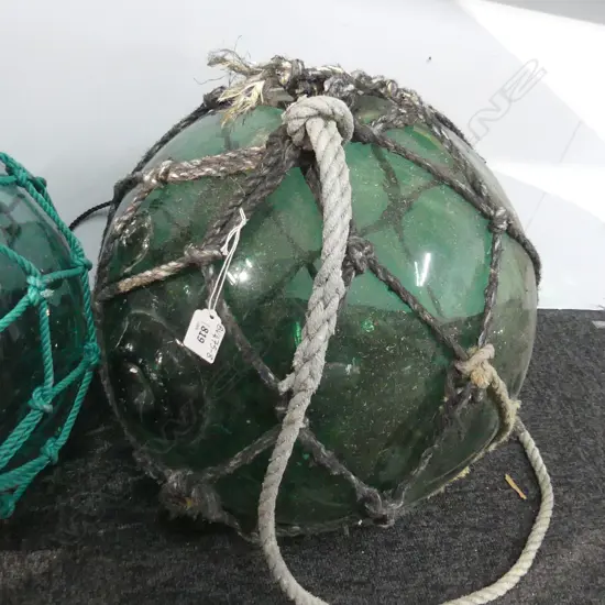 OLD GLASS FISHING FLOAT WITH NETTING DIA 400MM