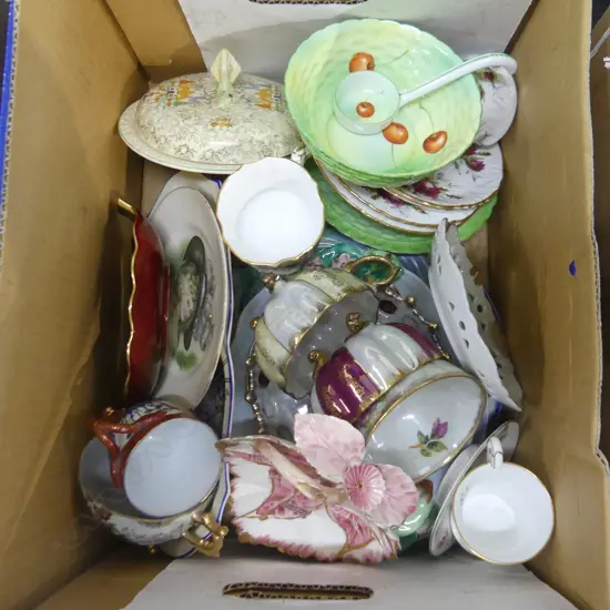 GOOD BOX LOT ASST PORCELAIN & CHINA INCL. CARLTON WARE, CROWN LYNN ETC..