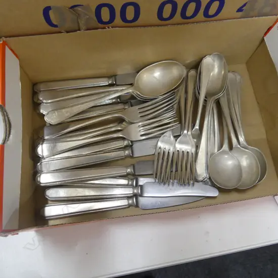 37 PCE 6 PLACE WALKER & HALL SILVER PLATE ST. JAMES PATTERN CUTLERY SERVICE...