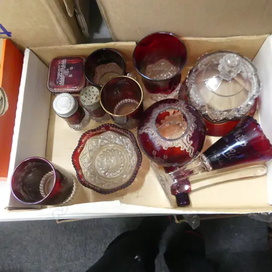 BOX 12 PIECES RUBY GLASS AUCKLAND SOUVENIR WARE