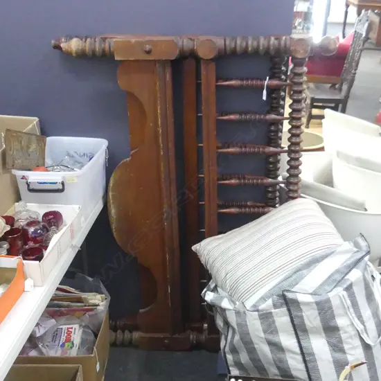 COLONIAL STANDARD DOUBLE BED ( W.1385mm )  COTTON REEL SUPPORTS .BASE SKIRT OF SERPENTINE SHAPE.