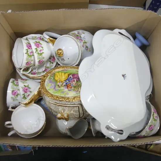 BOX LOT ASST. CHINA; COLCLOUGH TEA SET ETC