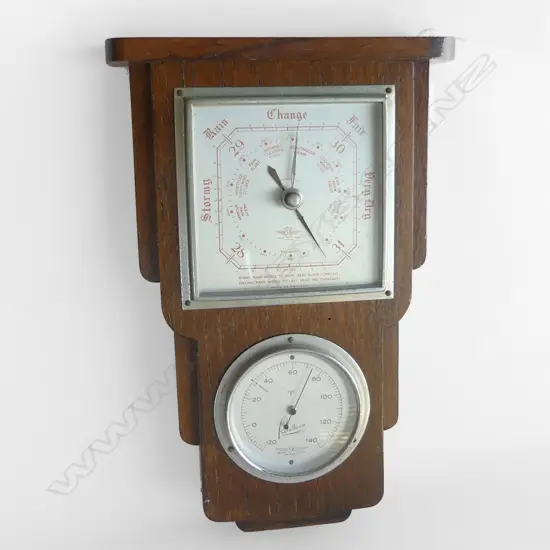 ART DECO OAK FRAMED ROTHERHAM BAROMETER  H. 310MM