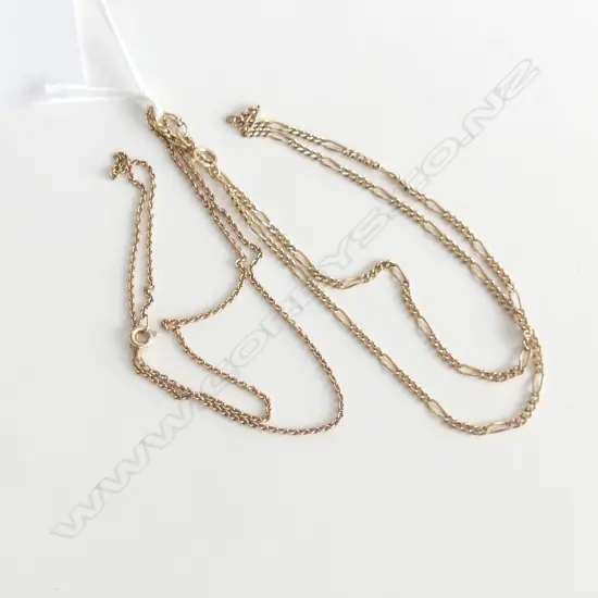 2 X 9CT YELLOW GOLD NECK CHAINS L.420 & 400mm 6.6gms