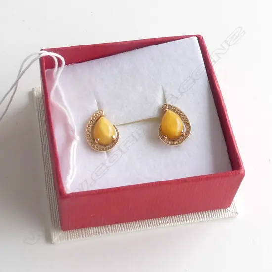 PR 9CT GOLD & YELLOW AVENTURINE STONE EARRINGS 