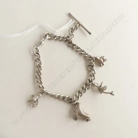 SILVER CURB LINK ALBERT CHAIN CHARM BRACELET