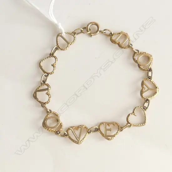 9CT GOLD 'I LOVE YOU' HEART LINK BRACELET 5.67gms