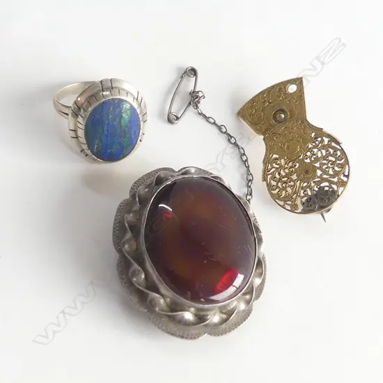 STG SILVER & STONE BROOCH & RING PLUS ONE OTHER