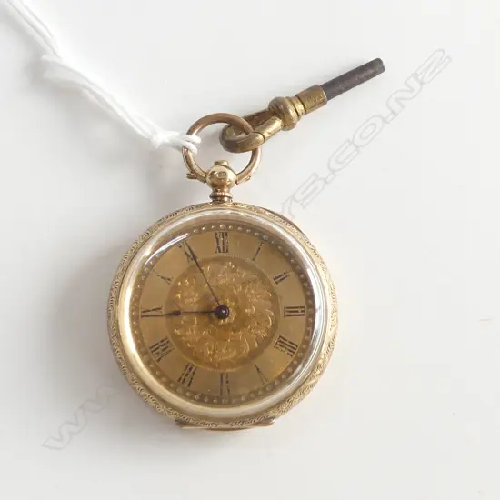 18K GOLD LADIES HALF HUNTER POCKET WATCH. 'Metal' dust cover 36gms
