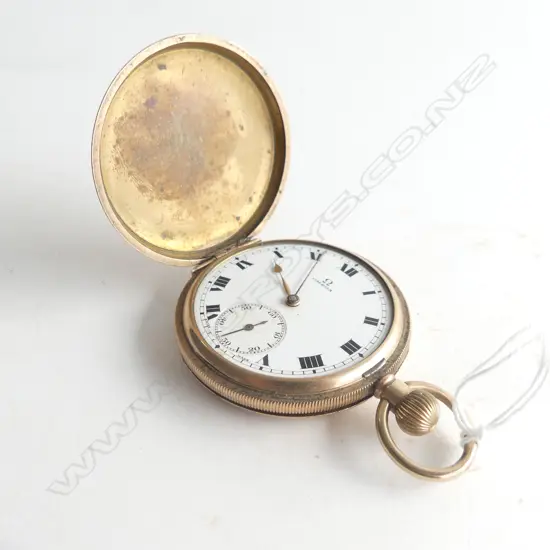 OMEGA ROLLED GOLD HUNTER POCKET WATCH NO GLASS working