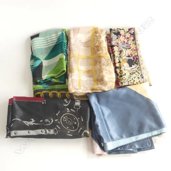 5 VINTAGE SILK SCARFS 2 AS FOUND AF