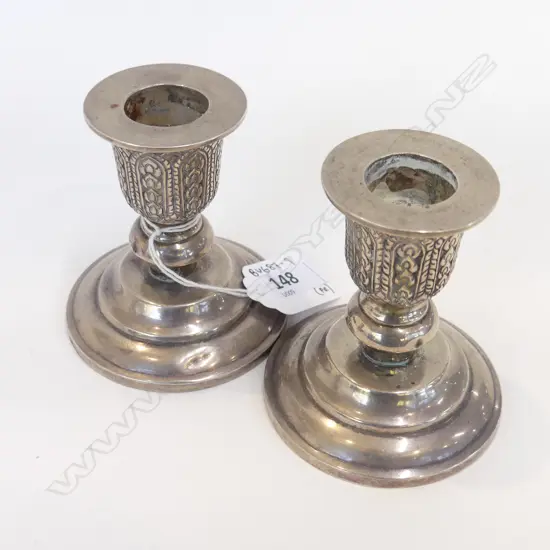 THAI SILVER (STG) WEIGHTED CANDLESTICKS H. 80MM (TOTAL WEIGHT 421GMS)