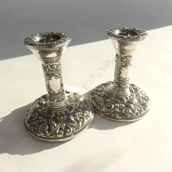 PR FILLED ORNATE STG SILVER CANDLE HOLDERS H. 100MM 312GMS, BIRM 1975